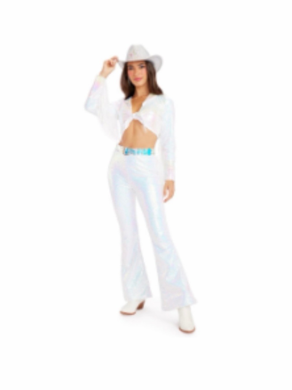 Tipsy Elves Iridescent White Flare Pants